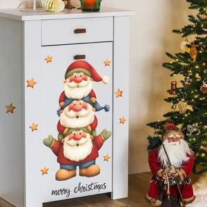 Cartoon Christmas gnomes and golden stars decorative wall stickers for holiday home decor