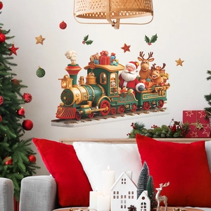 Autocollants muraux train de Noël avec Père Noël et rennes pour décoration festive
