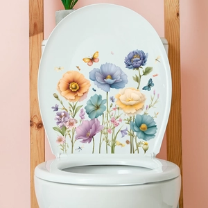 Pastoral Floral Butterfly Toilet Lid Sticker Waterproof PVC Removable Self Adhesive Bathroom Home Decor Wall Decal Sticker