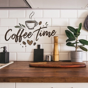 Minimalist hand-drawn coffee cup and Coffee Time wall sticker for cafe decor
