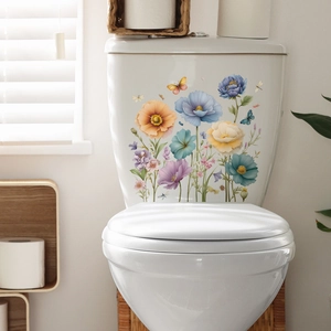 Self-adhesive floral and butterfly wall stickers for bathroom decor and toilet tank
