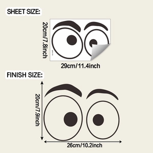 Detailed sheet size and finish size guide for funny eye cartoon toilet stickers
