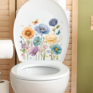 Floral butterfly toilet seat decals for pastoral home bathroom wall decoration