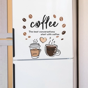 Minimalist coffee cup wall stickers and quote for modern kitchen refrigerator decor