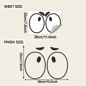 Detail showing dimensions of funny large eye bathroom stickers with finish size layout