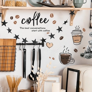 Minimalist coffee wall stickers with quote and cup illustrations for kitchen home decor