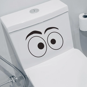 Funny black cartoon eyes sticker for toilet tank and creative home bathroom decor