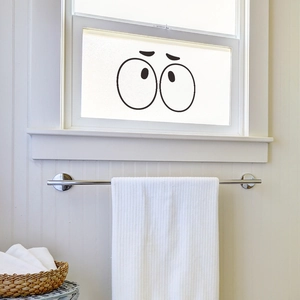 Creative cartoon eyes wall decal sticker applied on frosted bathroom glass window