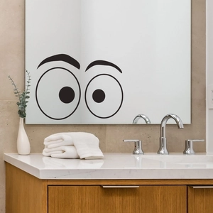 Funny cartoon eyes wall decal sticker on bathroom mirror with minimalist home decor