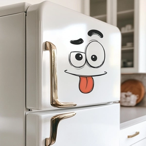 Sticker mural amusant avec de grands yeux et langue rouge pour frigo et salle de bain