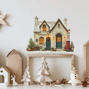 Vintage Weihnachten Schneehütten Wandaufkleber PVC Abnehmbar Winterurlaub Atmosphäre Wandtattoo Für Wohnzimmer Home Dekoration