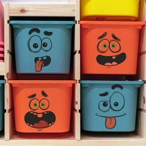 Paniers de rangement créatifs avec visages drôles en bleu et orange pour maison