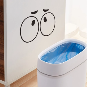 Funny large eyes vinyl wall sticker for bathroom decor on white background cabinet