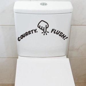 Minimalist Courrty Flush hand gesture bathroom toilet sticker on white ceramic tank
