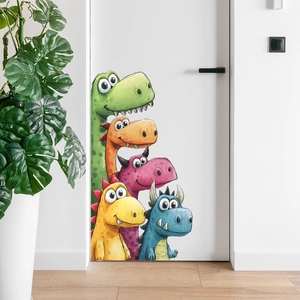 Colorful cartoon dinosaur wall stickers for kids' rooms in green orange and blue colors