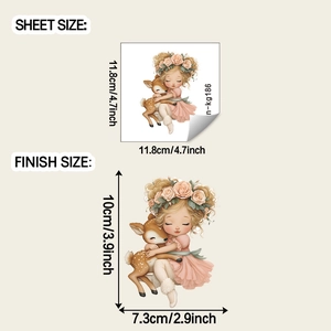 Spécifications de taille pour sticker mural décoratif petite fille et faon de dessin animé