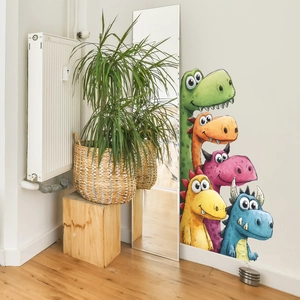 Set of five cute colorful cartoon dinosaur wall decals for kids bedroom and playroom decor