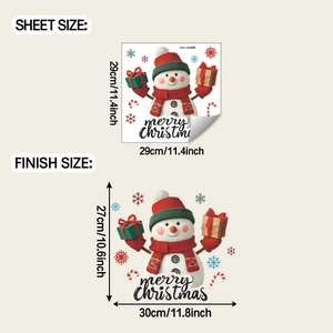 Detail view of snowman Christmas wall sticker with sheet size 29x29cm and finish size layout