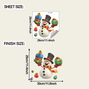 Detailed sheet and finish dimensions for a funny snowman Christmas bathroom wall decal