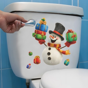 Funny Christmas snowman toilet tank sticker with colorful gift boxes for festive decor