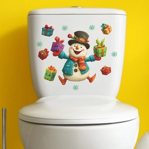 Funny Christmas snowman toilet sticker with colorful gift boxes for festive home decoration