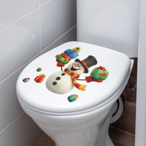 Christmas snowman toilet seat sticker with festive gift boxes for bathroom decoration