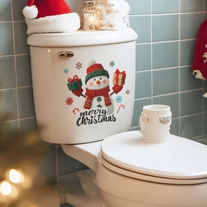 Self-adhesive Christmas snowman sticker with Merry Christmas text on toilet tank