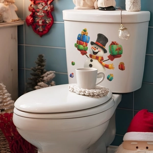 Funny Christmas snowman wall decal holding gift boxes for bathroom decoration sticker