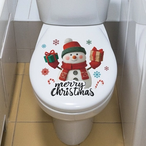 Christmas snowman and snowflake toilet sticker with Merry Christmas text for bathroom decor