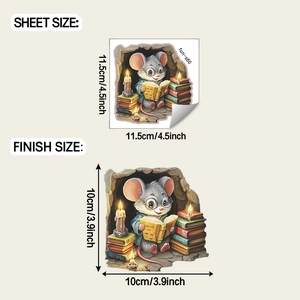 Détail montrant les dimensions du sticker mural trou de souris avec taille de planche et finale