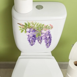 Self-adhesive purple wisteria flower wall stickers for bathroom toilet decoration