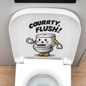 Adesivo per water a cartone animato con scritta COURRTY FLUSH! per arredo bagno