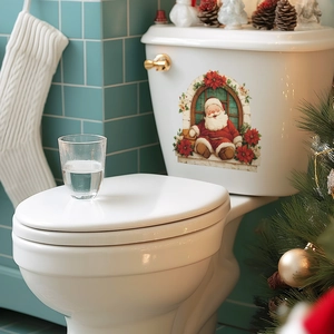 Christmas Santa and red flowers decorative self-adhesive toilet seat lid sticker