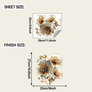 Spécifications de taille pour stickers muraux floraux montrant les dimensions finales
