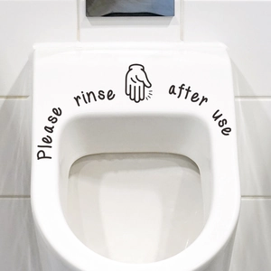 Waterproof toilet sticker with 'Please rinse after use' text and hand gesture icon