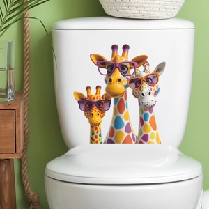 Cartoon Giraffe Wearing Sunglasses Bathroom Toilet Sticker Waterproof PVC Wall Decor Decal For Home Washroom Kids Room