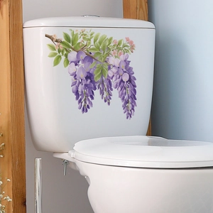 Purple wisteria floral wall decals for bathroom toilet water tank decoration