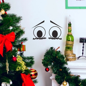 Minimalist big eyes toilet decal sticker with surprised expression for bathroom decor