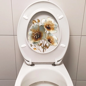 Sticker décoratif floral doré et perlé pour abattant de WC et décoration de maison