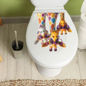 Funny cartoon giraffes with sunglasses wall sticker for toilet seat and bathroom decor