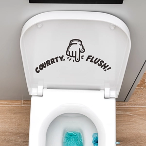 Minimalist self-adhesive toilet seat decal featuring hand-drawn flush instruction sign