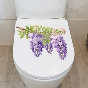 Self-adhesive purple wisteria flower stickers for bathroom toilet wall decoration