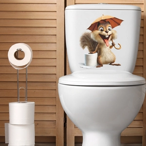 Cute squirrel holding umbrella waterproof wall sticker for bathroom toilet decoration