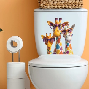 Funny cartoon giraffes with sunglasses decorative wall stickers for bathroom toilet lid cover