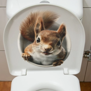 3D realistic squirrel peeking out hole decal for bathroom toilet lid decoration