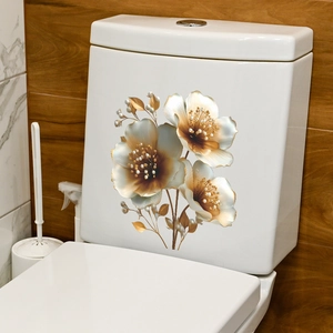 Autocollants de fleurs en relief champagne doré pour la décoration des toilettes de salle de bain