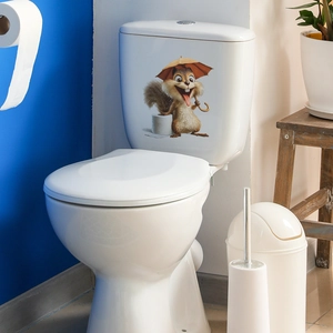 Funny 3D squirrel with umbrella waterproof self-adhesive bathroom toilet wall sticker