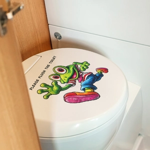 Sticker de toilette grenouille rigolote avec texte de rappel de chasse d'eau