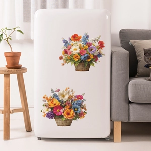 Creative embossed floral basket wall stickers featuring daisies and poppies for home decor
