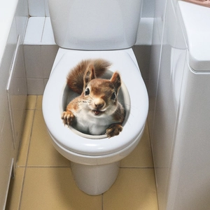 3D squirrel wall sticker for bathroom toilet lid decoration with realistic animal effect